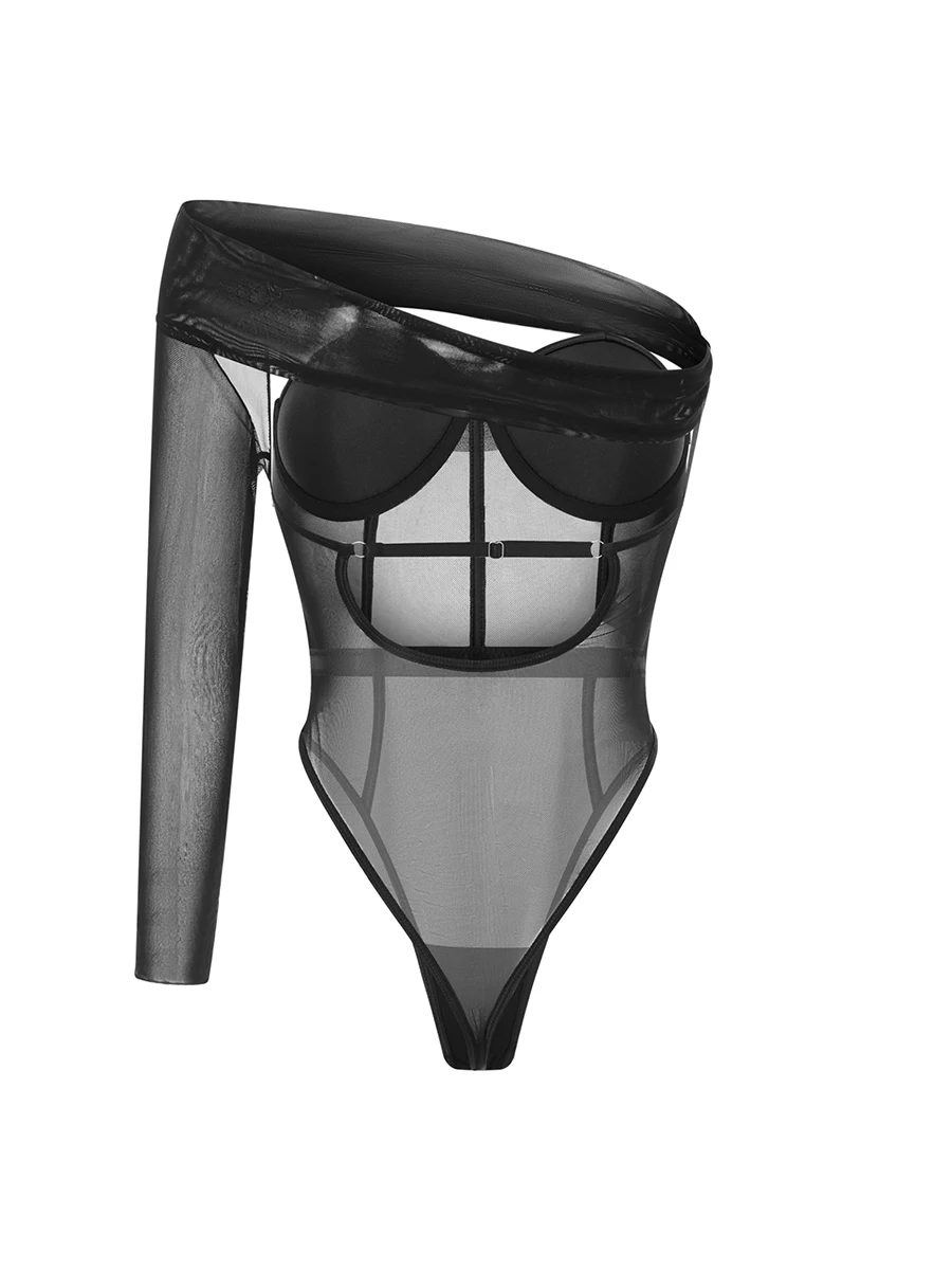 Sexy Lace Teddy Lingerie Bodysuit Halter Neck  Cutout Sheer Jumpsuit Bodycon Backless Sleepwear Nightwear for Women