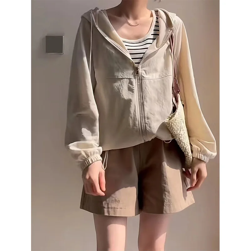 여성용 얇은 후드 짧은 코트, 자외선 차단 의류, 루즈 슬리밍 소형 캐주얼 에어컨 가디건, 2023 여름 신상