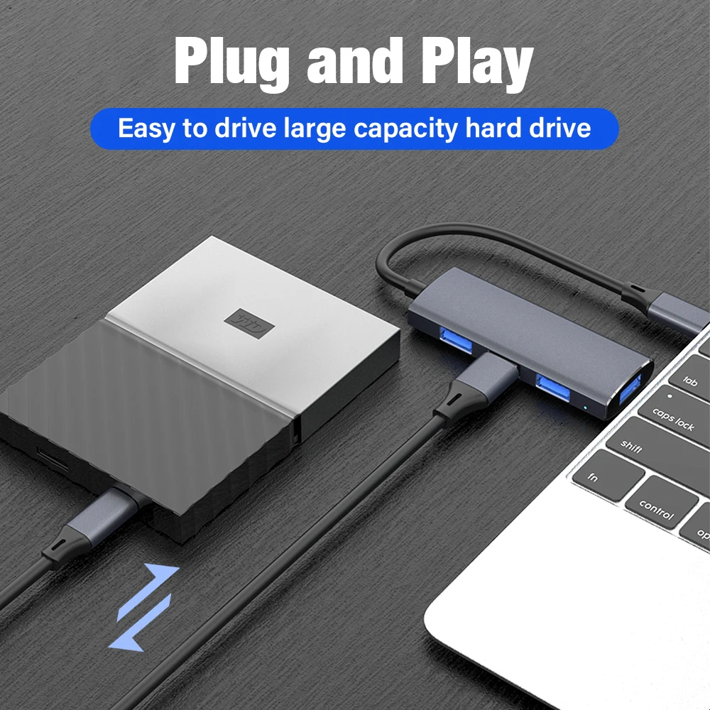 Ultra High-Speed 4-Port USB 3.0 Hub with Type-C Splitter