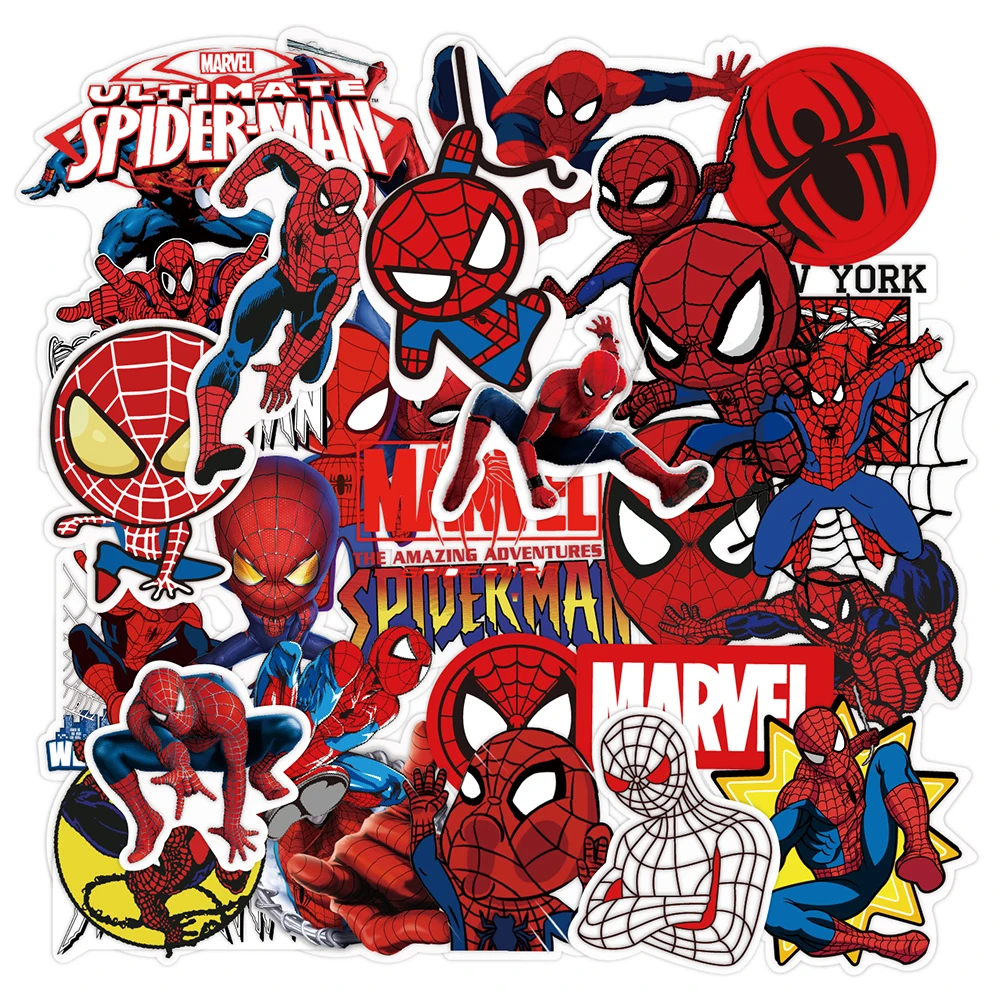 10/30/50pcs Disney Marvel Cartoon Anime Spider Man Stikers Skateboard Laptop Phone Motorcycle Car Waterproof Sticker Kid Toy