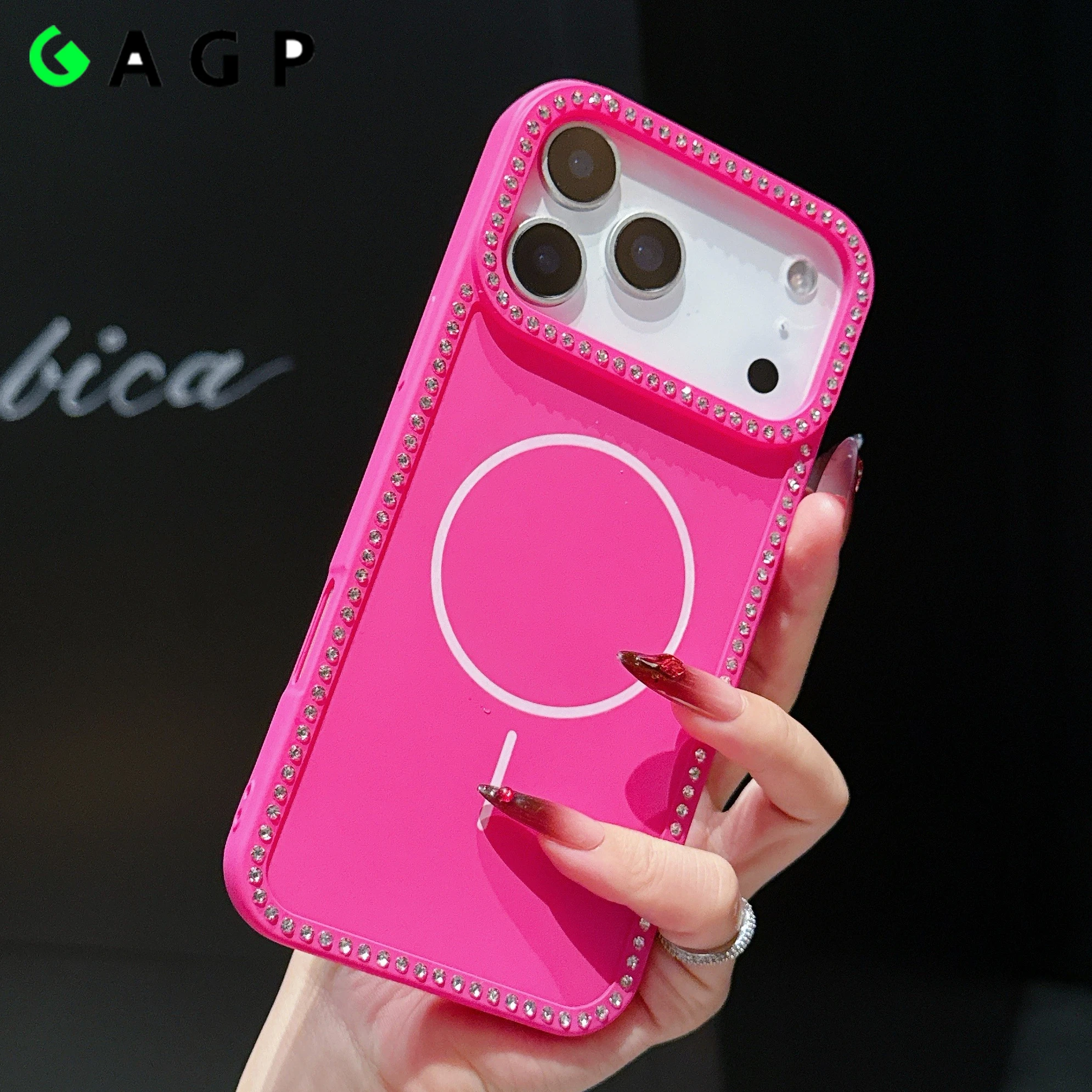 Magnetic Glitter Diamond Frame Phone Case with MagSafe Compatibility