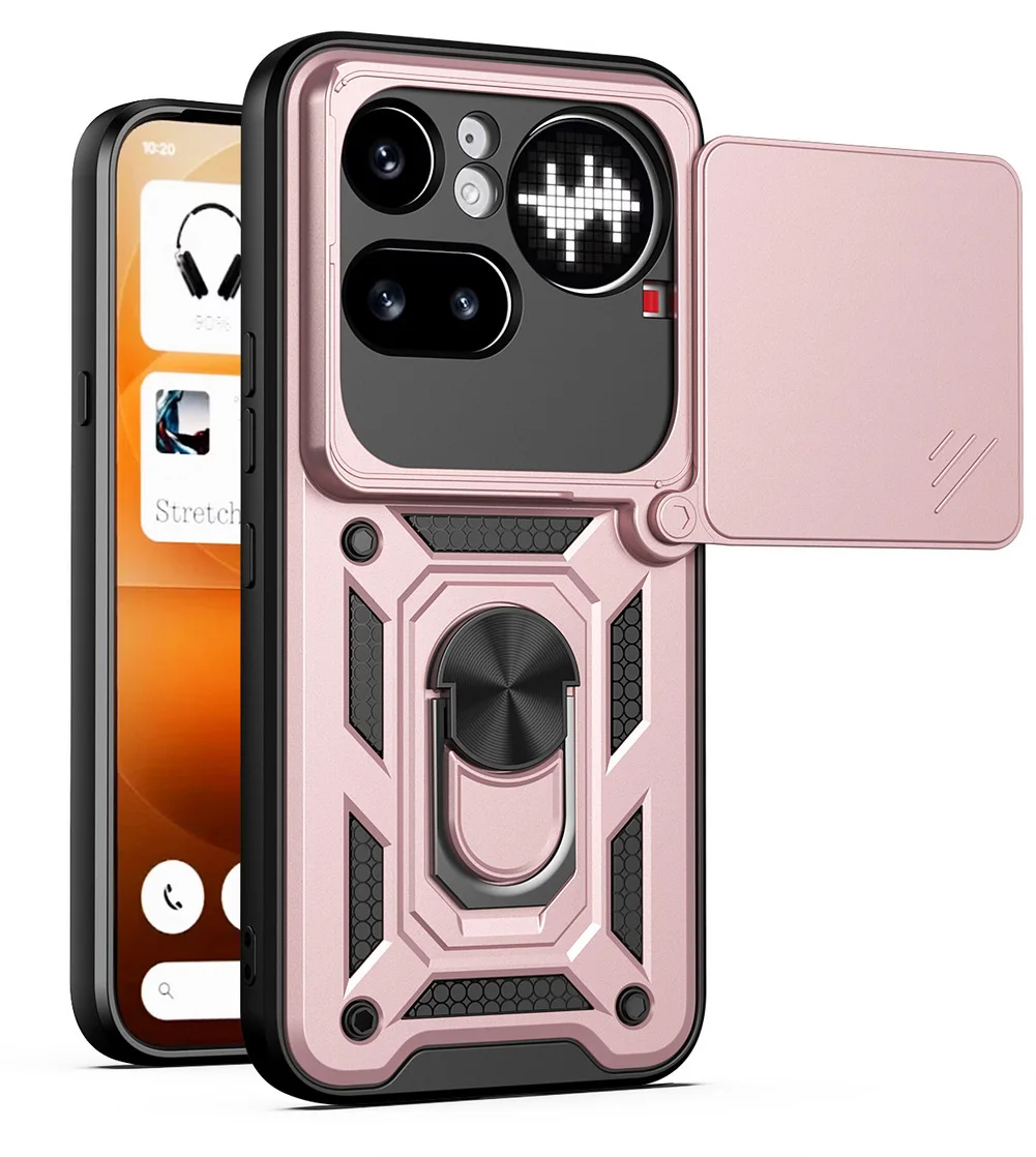 Enhanced Protective Camera Case with Armor Hybrid Metal Ring Holder Cover