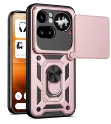 Enhanced Protective Camera Case with Armor Hybrid Metal Ring Holder Cover for Nothing Phone (4a) Pro (Rose Gold)