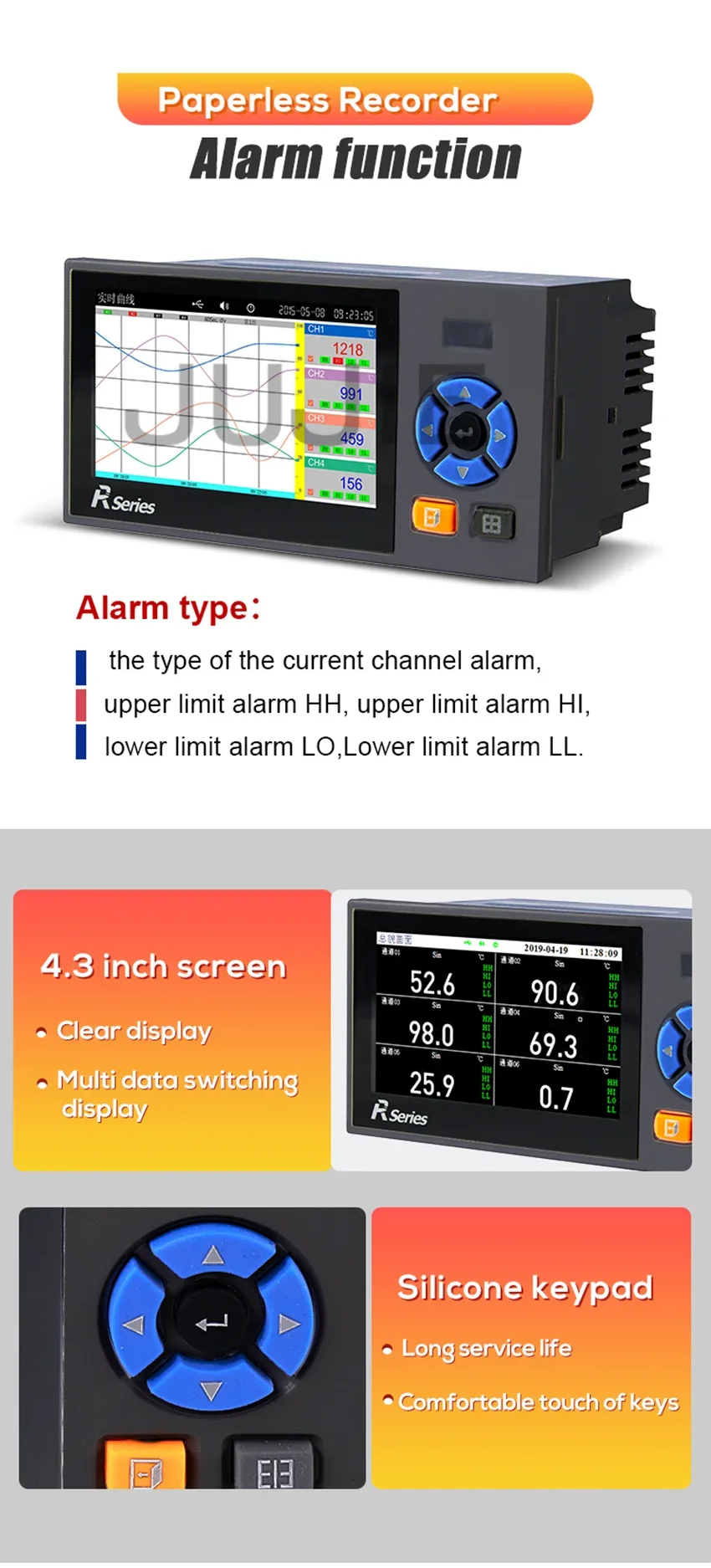 Paperless Recorder Industrial Data Logger Muti Channels Temperature Datalogger C