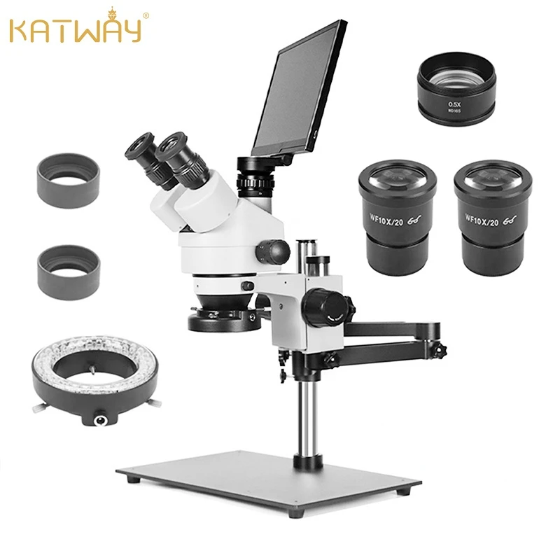 KATWAY 주얼리 삼안 현미경 스테레오 전문 전자 카메라, HDMI USB 비디오 디지털 용접, 휴대폰 납땜