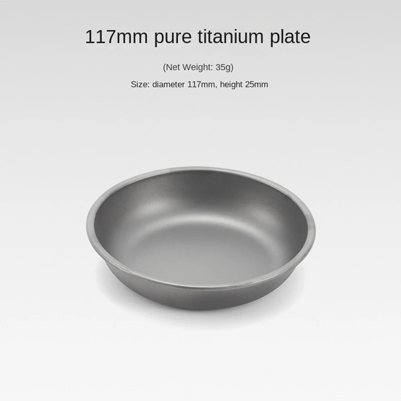 1 PCS Outdoor Cookware Camping Dinner Plate Heat-Resistant And Corrosion-Resistant Pure Titanium Picnic Plate ,117Mm