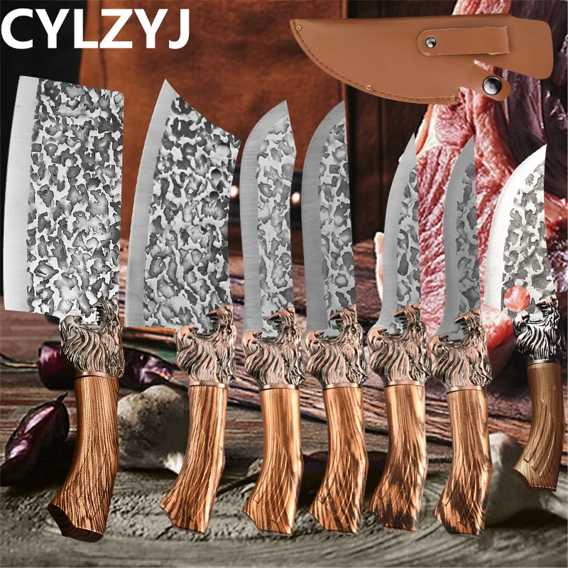 Forged Chef knife 1-9 Pcs Set Kitchen Knives Hunting Boning Serbian Chef  Butcher Cleaver Slicing Utility Knife Set Gift Covers - AliExpress