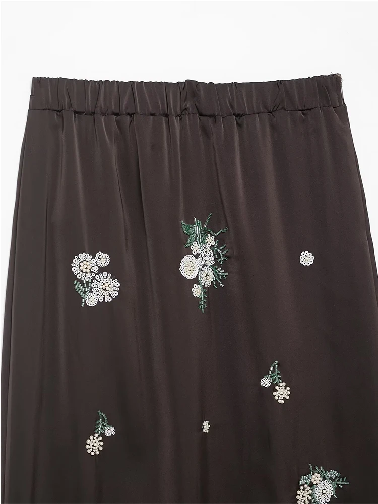 Women Bead Embroidery Midi Skirt Elegant Long Skirts 2026 New Fashion Shining Lady Spring Summer Evening Party Skirts ﻿Mujer