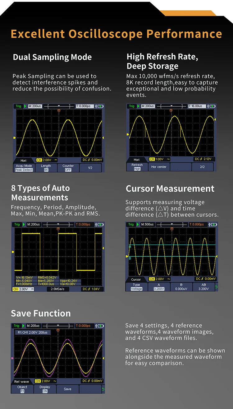 40MHz 70MHz Single Channel Simple 3-in-1 Handheld Digital Oscilloscope 250Msa/s+