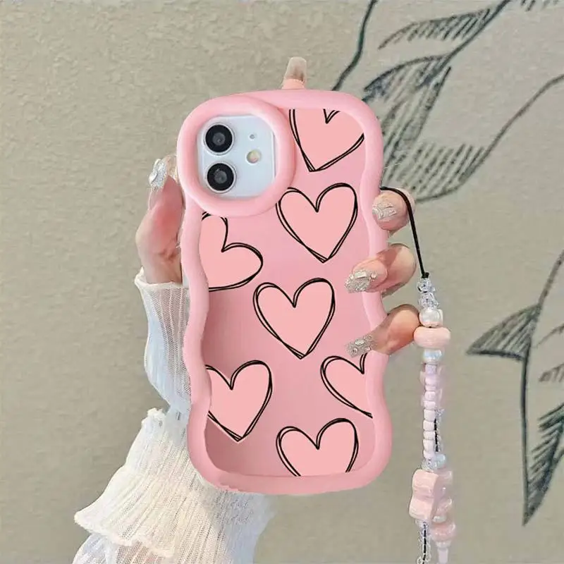Love Heart Wrist Chain Lanyard Phone Case