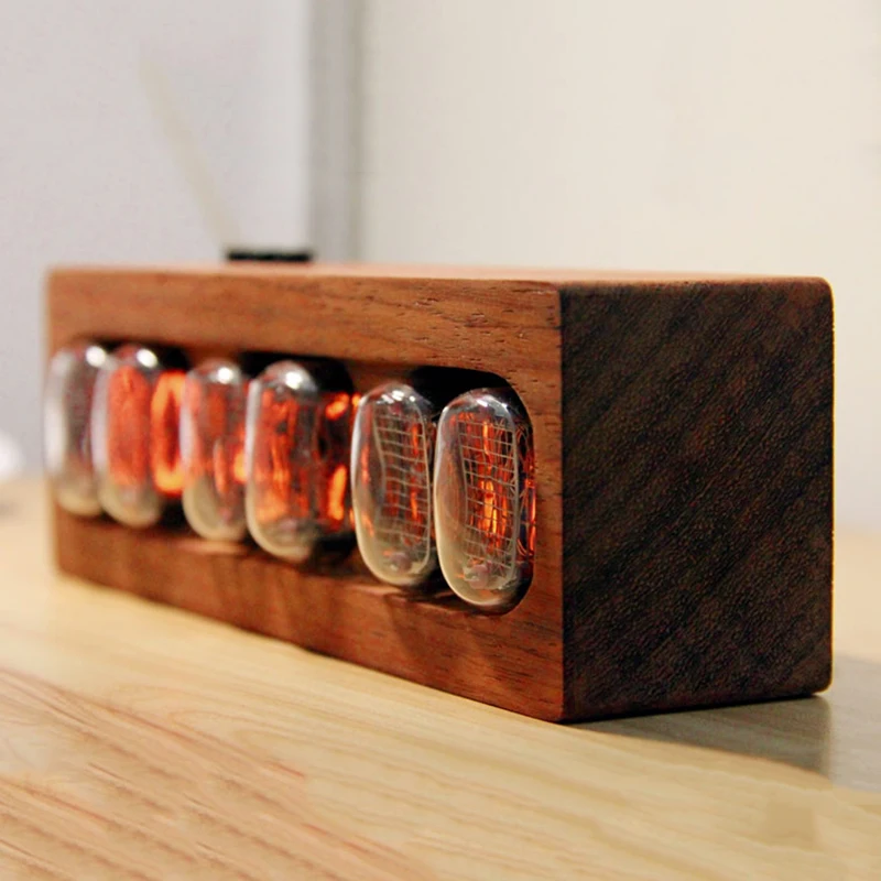 In12 Nixie Tube Clock Retro Table Clock Wood Red Rosewood Electronic Desktop Glow Tube Clocks