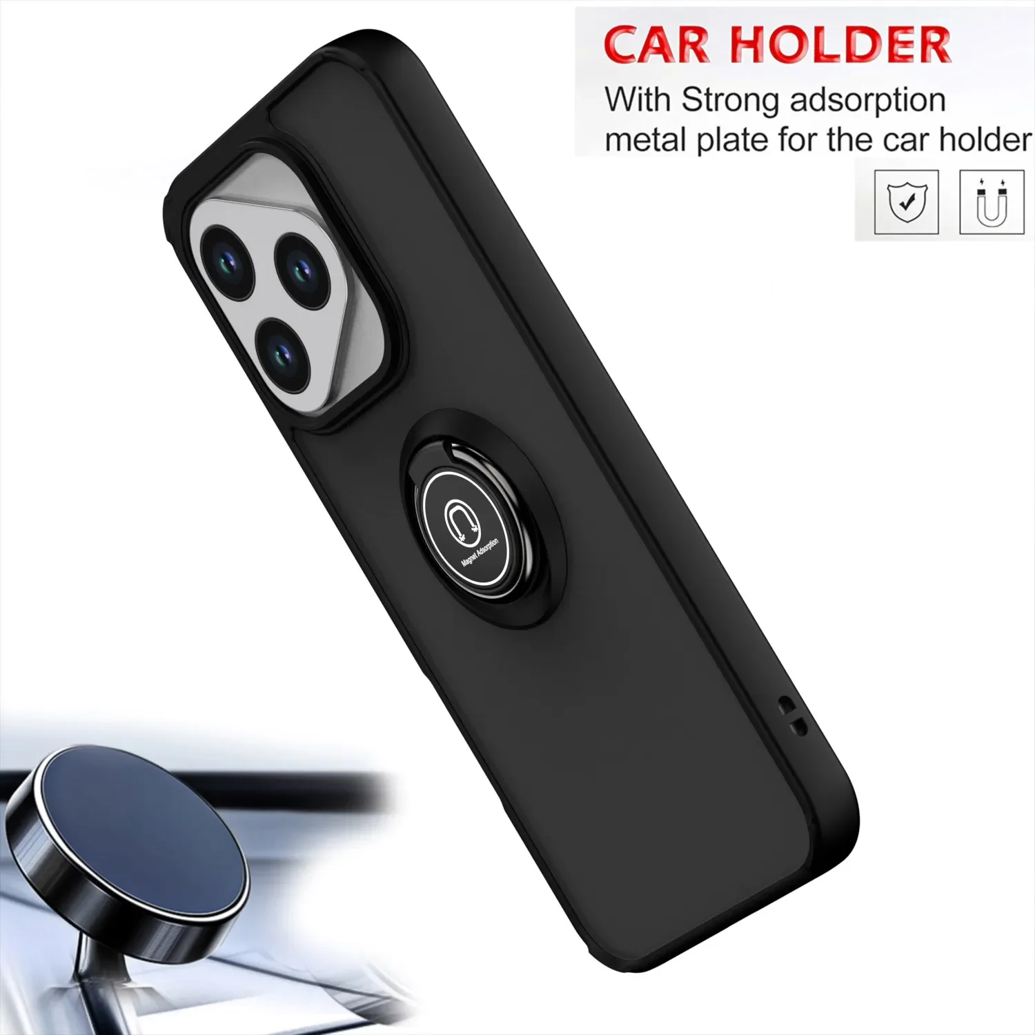 Armor Shockproof Matte Case with Ring Magnetic Stand Holder