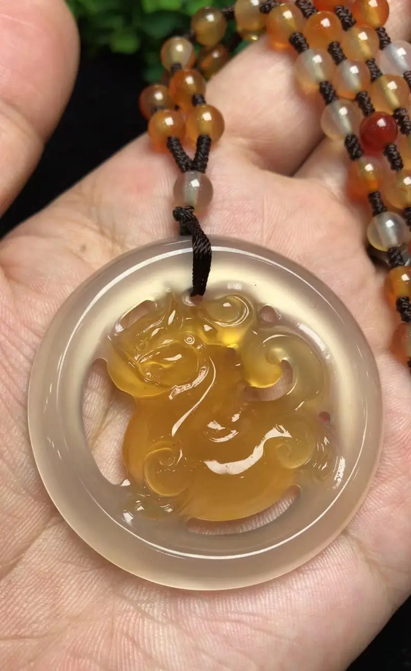 

Природный Цвет Халцедон PI Xiu кулон счастливый зверь амулет агат бисер подвесное ожерелье приносит богатство