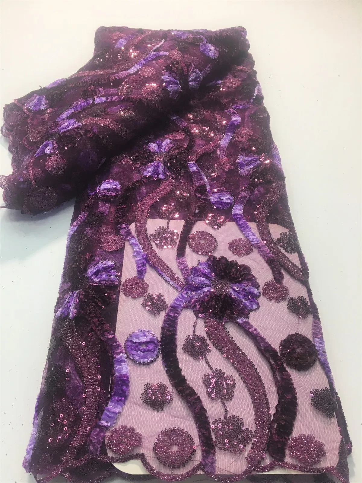 

Фиолетовая африканская кружевная ткань 2022, высококачественные нигерийские блестки, вышитая французская тюль, кружевная ткань для шитья одежды PYX2209