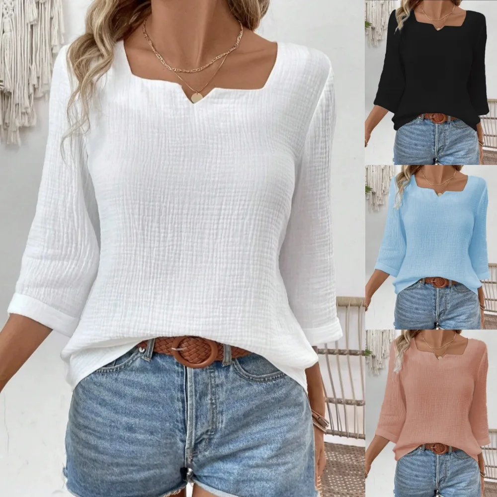 Women Solid Color V Neck Long Sleeve Casual Blouse