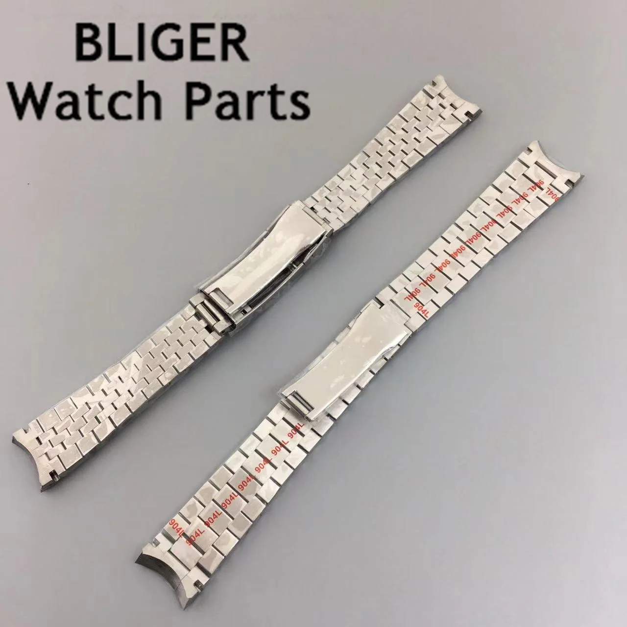BLIGER 20mm solid 316L stainless steel strap butterfly buckle steel strip bracelet mens watchbands