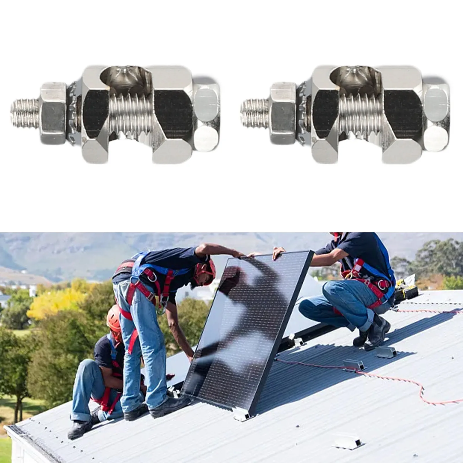 

2pcs Solar Grounding Lug Wire Clip Solar Panel Fasteners Protection For Photovoltaic Roof Carports Removing Static Electricity