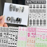 Little Fresh Theme Nail Stickers High-end Plaid Pattern Bow Black Rose INS Love Text Design Nail Art Decoration Decals 2
