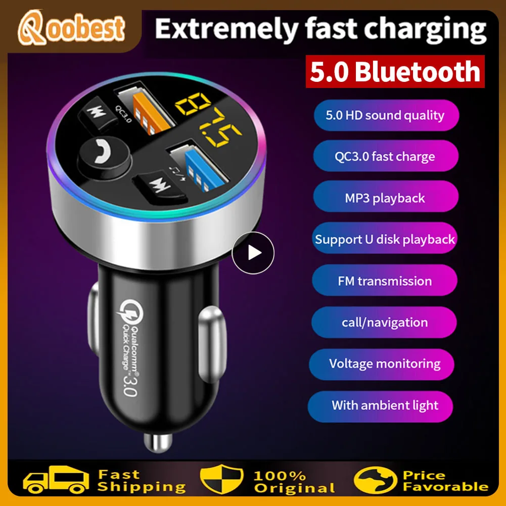 Auto MP3-Player Bluetooth Auto FM Player LED-Anzeige  2-Port-Zigarettenanzünder Adapter USB-Auto ladegerät Multifunktions- -  AliExpress