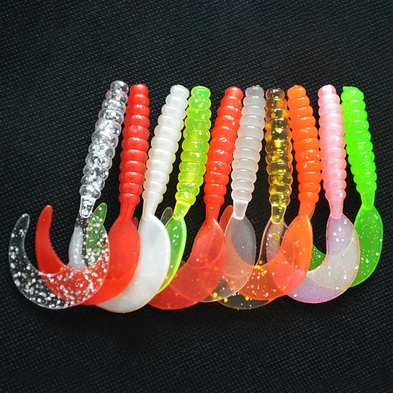 10PCS Jigging Soft Silicone Fishing Lures 3.5cm 5.5cm Shrimp Fishy Smell Wobblers Spiral Tail Artificial Swimbaits Shad Souple 10pcs crawfish larva soft bait 5cm 2g jigs wobblers fishy smell worm silicone fishing lure sea bass for carp artificial swimbait