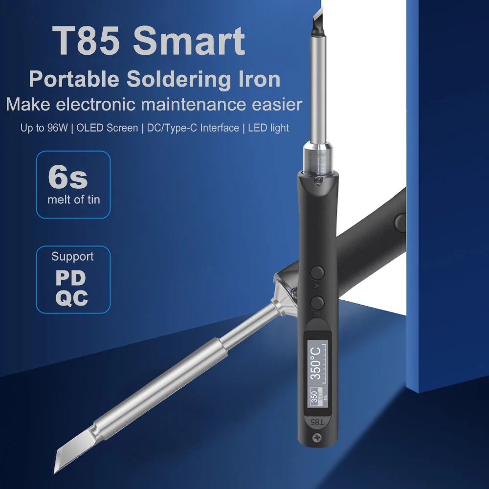 

QUECOO T85 Smart Electric Soldering Iron PD/DC 96W Adjustable Constant Temperature Fast Heat Portable Soldering Iron Station Kit