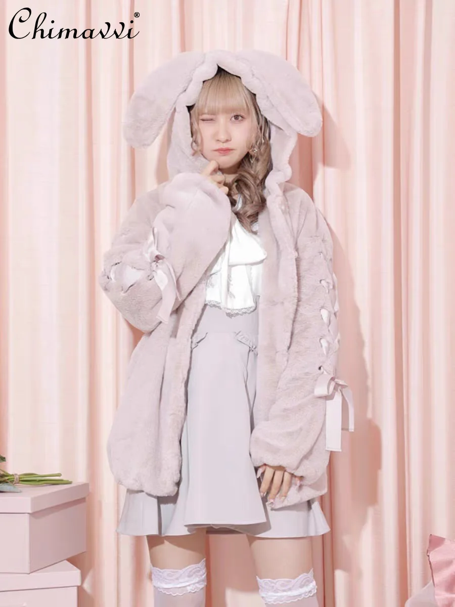 

Japanese Coats Winter New Fashion Sweet Thickened Cotton Padded Jacket Mine Series Mass-Produced Rabbit Ears Lolita Plush Coat