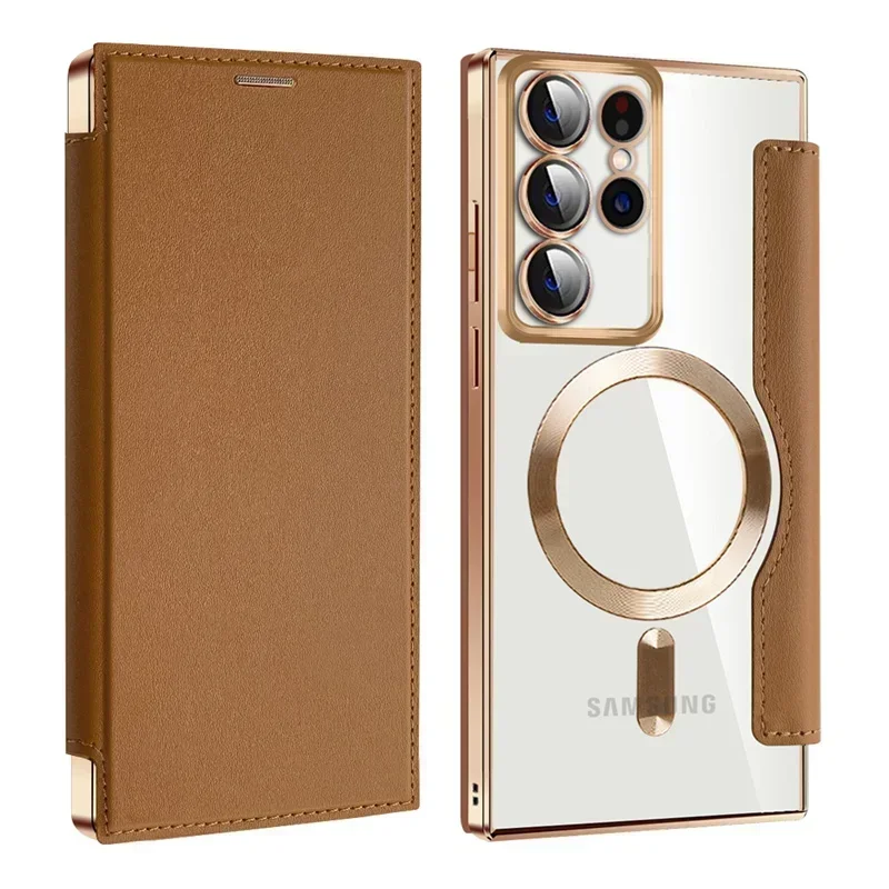 Premium Flip Leather Card Slot MagSafe Wallet Phone Case with Magnetic Wireless Charging