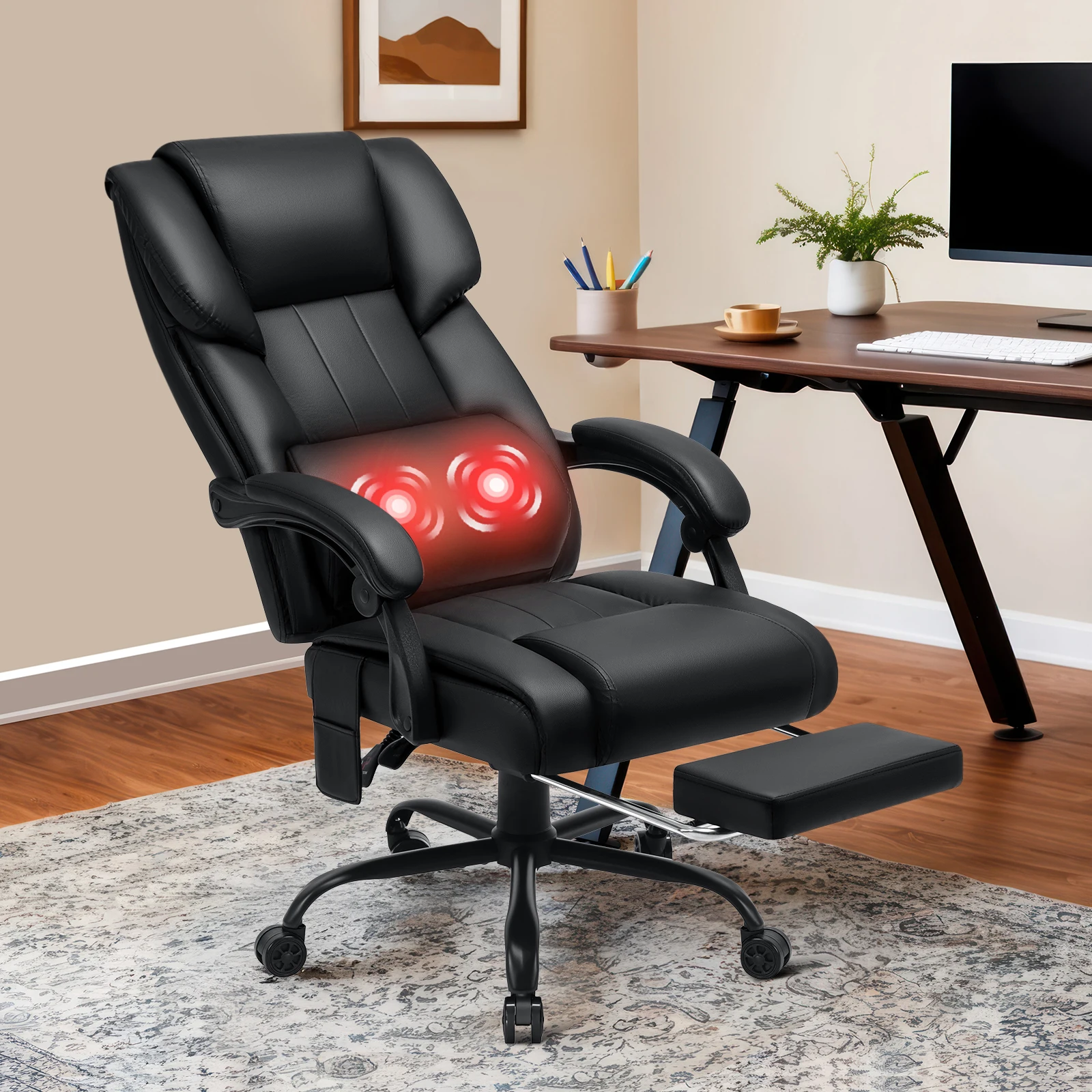 Ergonomic PU Leather Office Chair with Adjustable Height and Lumbar Support