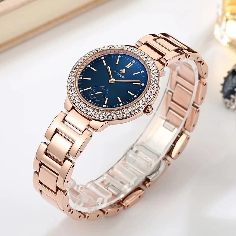Elegant Watches Woman WWOOR Luxury Diamond Ladies Quartz Bracelet Wristwatch For Women Fashion Crystal Female Clock Montre Femme