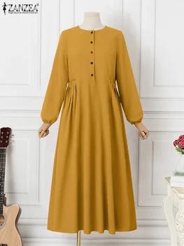 2025 ZANZEA IsIamic Robe Eid Mubarek Muslim Abaya Dress Fashion Women Elegant Long Sleeve Dresses Solid Maxi Sundress Vestidos