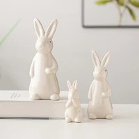 Bookshelf Easter Decorations White Ceramic Bunnies Home Tabletop  Bunny Microlandscape Ornament For Garden Backyard Decor Crafts 2