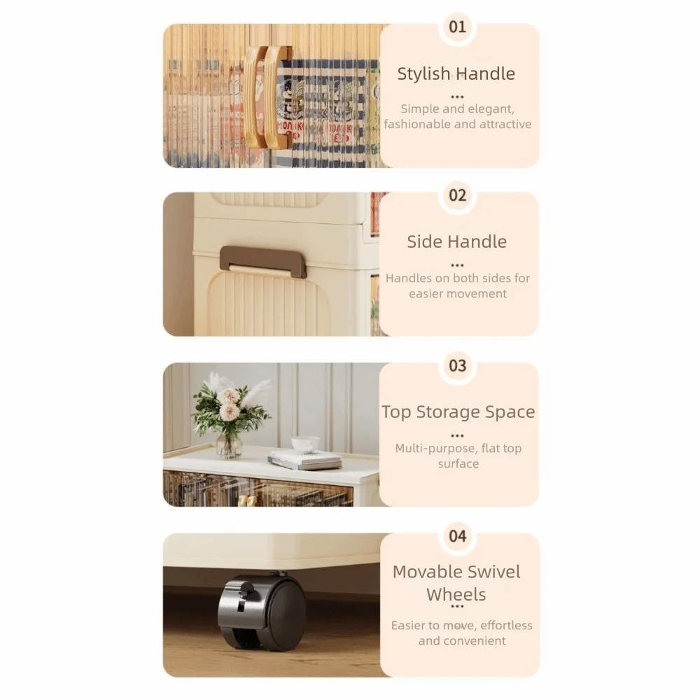 Plastic Storage Cabinet with Transparent Door and Wheels