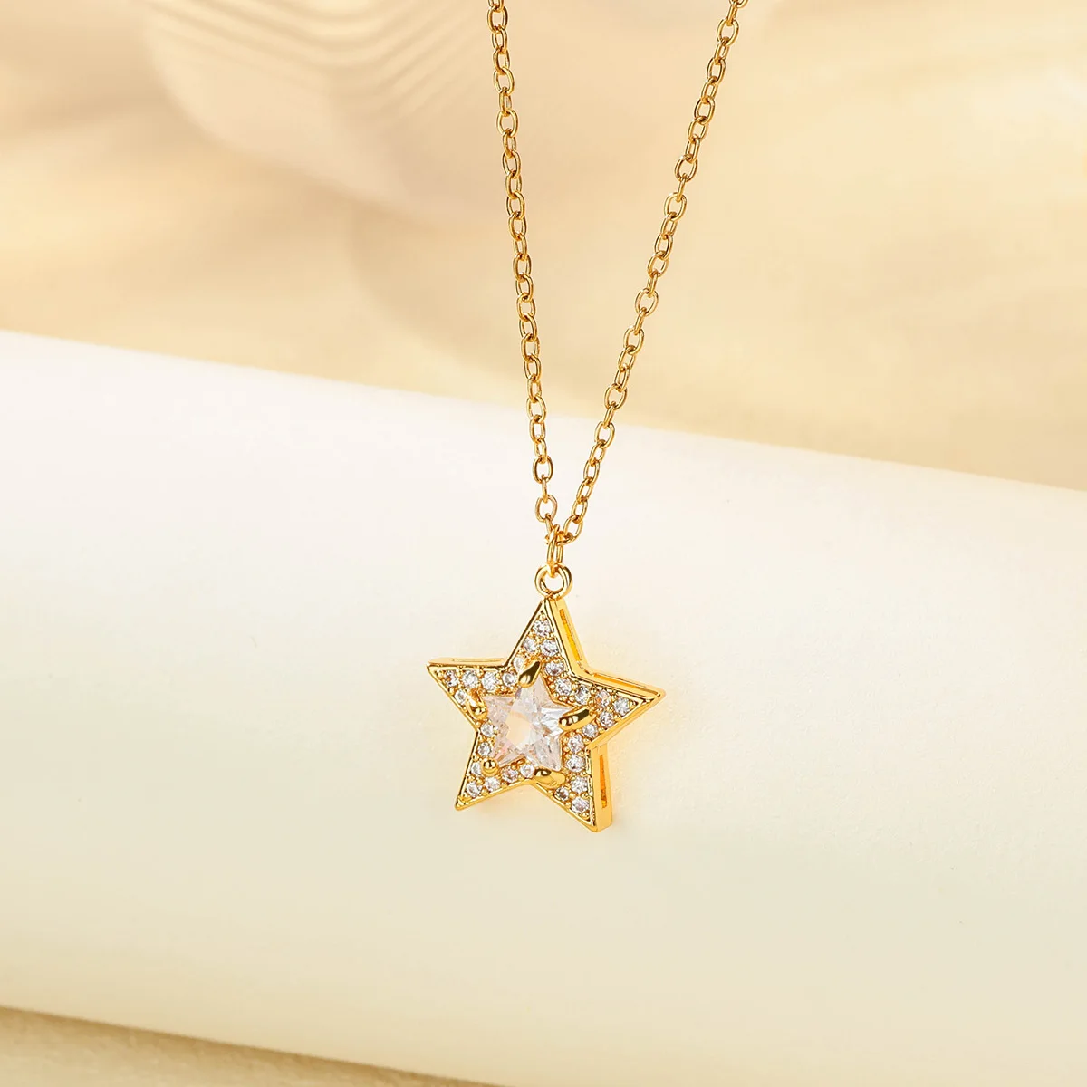 Zircon Stars Necklaces Gold Color Stainless Steel Crystal Star Pendant Necklace