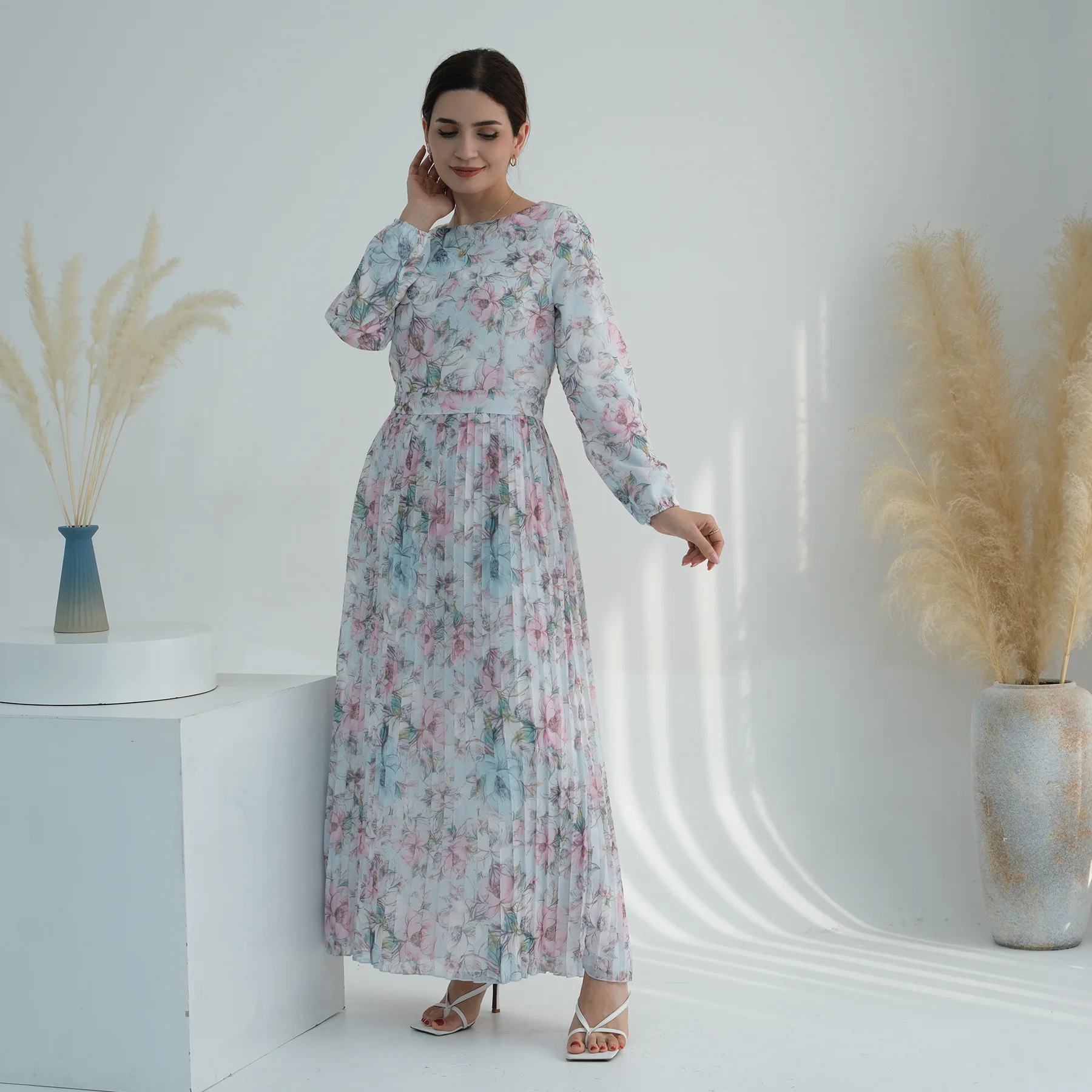 Eid Elegant Muslim Woman Dress Abaya Dubai Luxury Summer Chiffon Printed Party Long Dresses Islamic Clothing Kaftan Hijab Robe