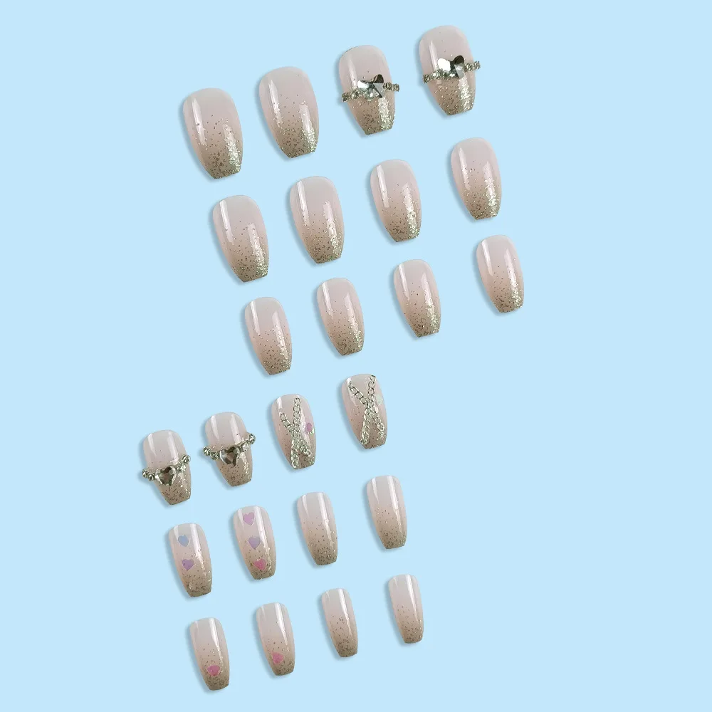 24 Pcs Short Coffin Press On Nails with Rhinestone