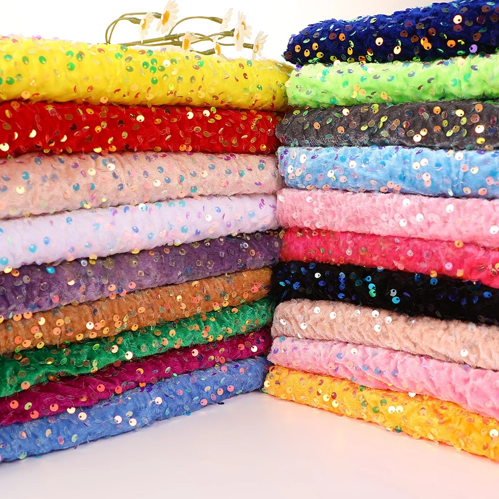 Vibrant Multicolor Sequined Embroidered Velvet Fabric
