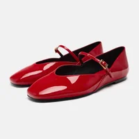 Spring Designer Red Women Ballet Shoes Casual Round Toe Flats Patent Leather Office Female Shoes 1