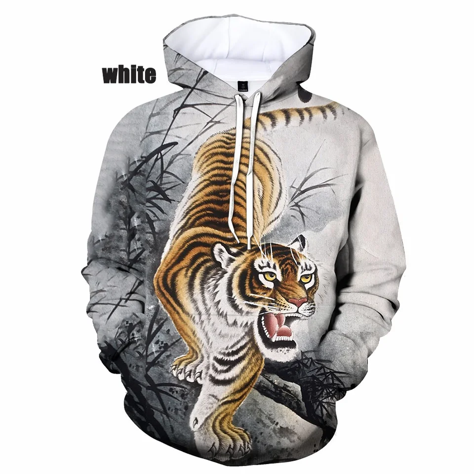 Felpa Con Cappuccio Unisex 3D A Stampa Animale – Tigre Bianco E Nero – Hoodie Morbida Con Tasca Autunno/Inverno (Taglia XL)