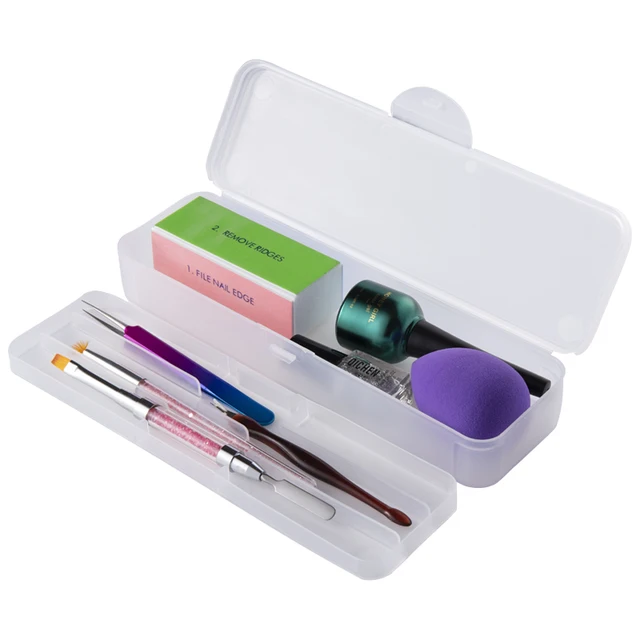 Boîte de rangement vide rectangulaire à Double couche pour outils de Nail Art, pincettes, tondeuses, brosses à ongles, fichiers, conteneur en plastique Portable 22cm, 1 pièce 6