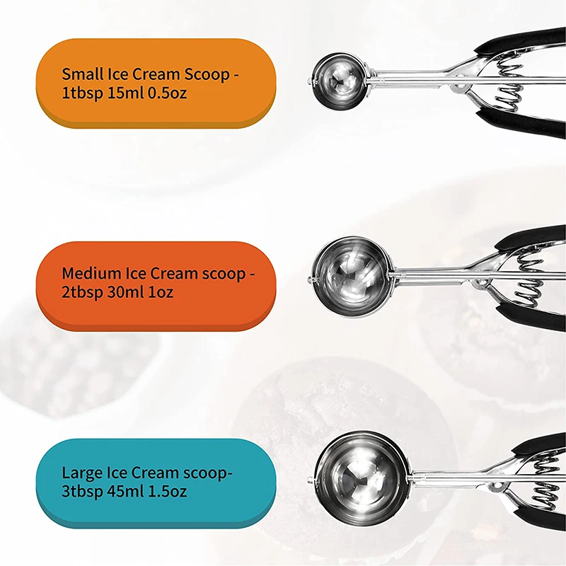 Cookie Scoop Set, 3Pcs Ice Cream Scoop, Cookie Scoops for Baking Set of 3,  18/8 Stainless Steel Cookie Scooper for Baking, Ice Cream Scooper with  Trigger Release, Cookie Dough Scoop with Non-slip