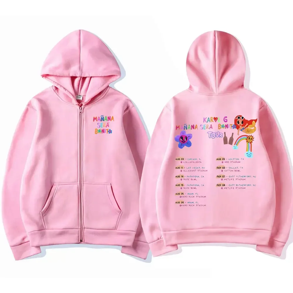 Singer Karol G Heart Mañana Sera Bonito Tour Zipper Hoodie Men Women Hip Hop Oversized Sweatshirt Cartoon Music Zip Up Jacket