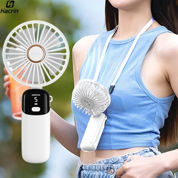 휴대용 접이식 미니 선풍기 목 선풍기, USB 충전식, 휴대용 목걸이형 선풍기, 스탠드 포함