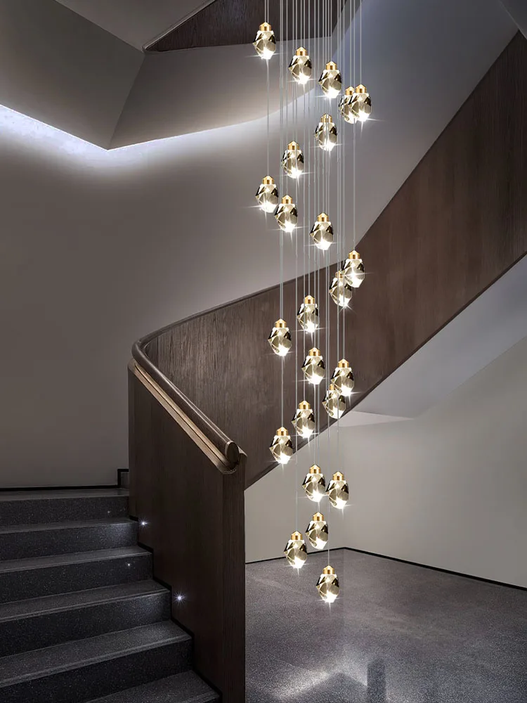 Nordic Crystal Chandelier for Living Room Villa Ceiling Chandeliers Duplex Loft Hanging Lamps Stairscase Suspended Pendant Lamps