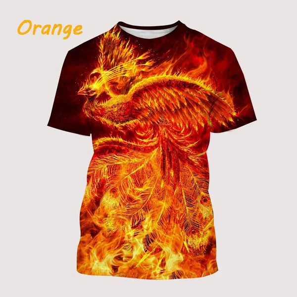 

Fire Phoenix 3d Printed T-shirt Men's Street Funny Cool Flame Short-sleeved O-neck Top T-shirt