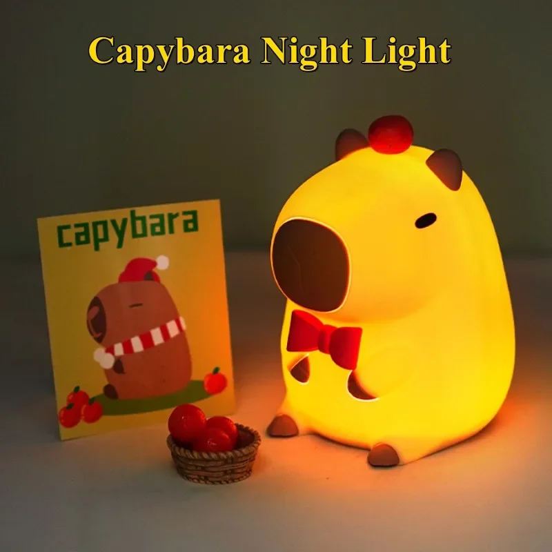 Cute Cartoon Capybara Night Light Silicone Animal Lamp USB Rechargeable Timing Sleeping Nightlight Kids Bedside Decor Lamp Gifts
