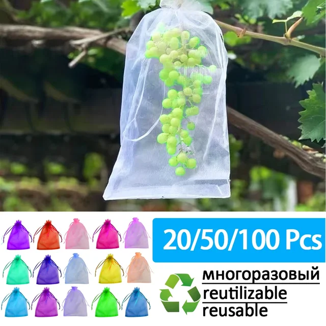 20-100pcs Strawberry Grapes Fruit Grow Bags Netting Mesh Vegetable Plant Protection Bags For Pest Control Anti-Bird Garden Tools 1
