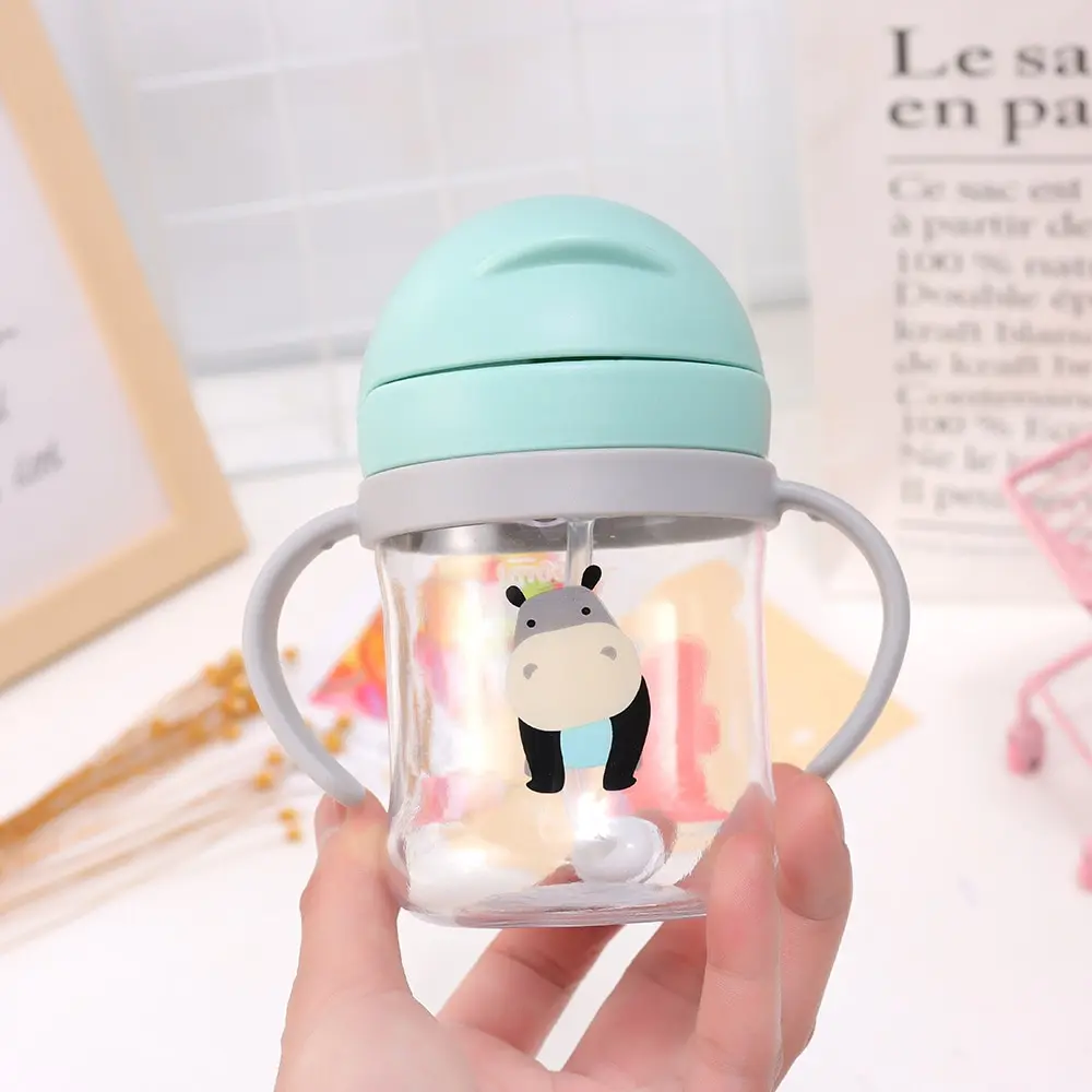 어린이 물병 250ml 누수 방지 빨대컵, 중력볼 빨대와 넓은 입구, 용 컵, 자동 밀봉 빨대컵