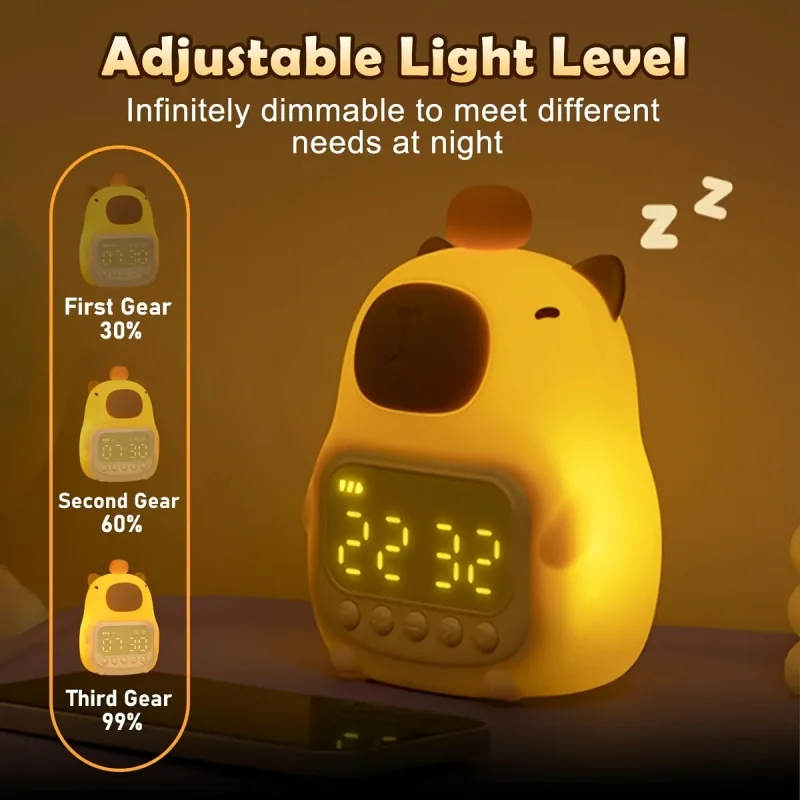 Capibala alarm clock night light digital display vibration wake-up battery-powered charging is suitable for home and hotel use