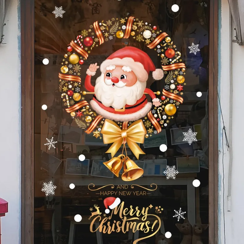 Cartoon Christmas Window Wall Stickers Noel Xmas Tree Static Electricity Wreath Santa Merry Christmas