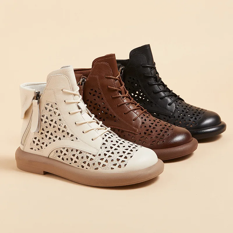 

Women hollow boots Breathable summer boots double zippers ocean shoes
